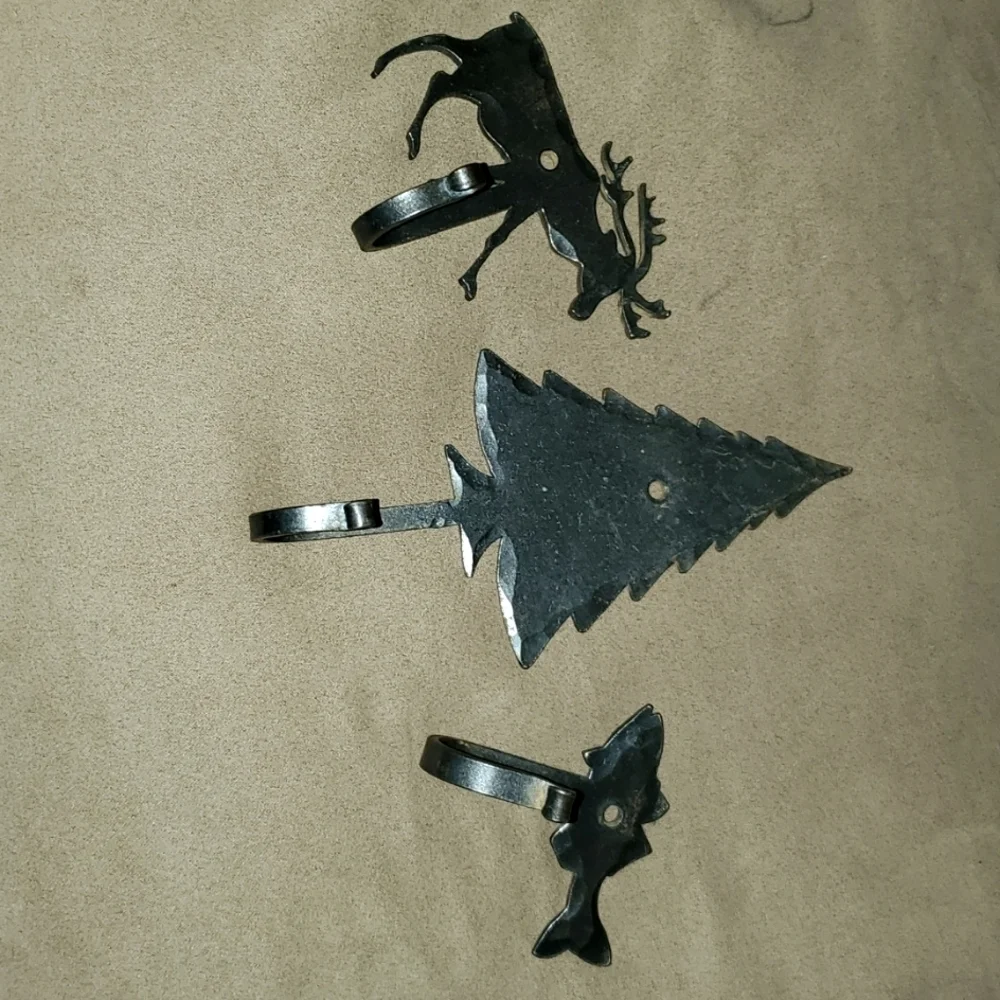 Vintage Wall Hooks. Moose, Tree And Fish. Heavy Wrought Iron. No Screws